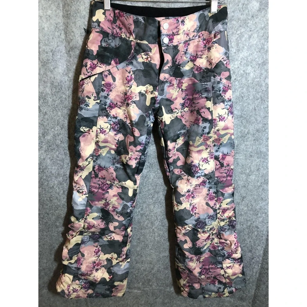 Obermeyer Snow Pants Girls Large 14-16 Pink Camo Floral Insulated Ski Snowboard